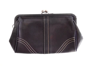 Vintage Coach Soho Kiss Lock Black Leather Framed Coin Purse Clutch Bag *Flaws* - Picture 1 of 11