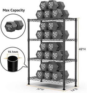 4 Tier Metal Wire Shelf Rack Storage Shelving Unit Organizer for Kitchen Black - Picture 1 of 7