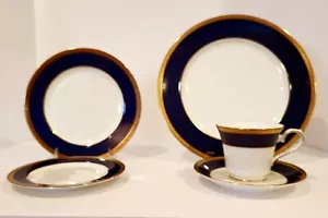 PLATILLO TAZA FRANCISCAN GRANVILLE 5 PIEZAS LUGAR PLATILLO COBALTO AZUL Y DORADO - Imagen 1 de 3