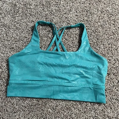 CVG Sports Bra Womens XL Teal Strappy Back Longline Snake Print Activewear - Image 1 of 4