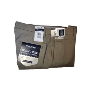 Haggar Men Premium Iron Free Khaki Straight Expandable Waist Flat Front 32 X 29 - Picture 1 of 9