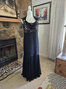 R&M Richards Long Black Evening Gown 16W, Lace And Sparkle Bodice - Picture 1 of 11