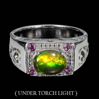 Anillo de plata de ley 925 ovalado ópalo negro 9x7 mm piedras preciosas de rodolita joyería tamaño 1 Foto 1 de 4