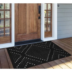 Black Outdoor Rug 2.3' x 3.6', Boho Cotton Washable Rug Moroccan Front Door M... - Picture 1 of 9