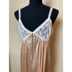 abito slip vintage pizzo lunghezza pavimento beige bianco lingerie sposa piccolo medio - Foto 1 di 6