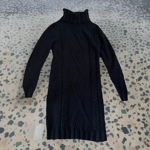 Black Soft Chunky Cable Knit Turtleneck Sweater Dress Womens M - Picture 1 of 5