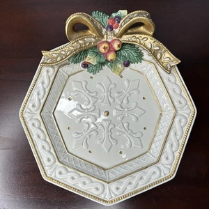 Fitz And Floyd Christmas Wreath Octagon Platter Dish Vintage Ceramic - Picture 1 of 6