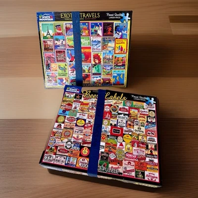 White Mountain 1000 Piece Unique Beer Labels + Exotic Travels Unique Puzzle Lot - Image 1 of 4