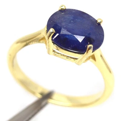 925 Silber Handgefertigter 8 x 10 Mm Blauer Saphir Statement-Ring Größe 6,75 - Bild 1 von 4