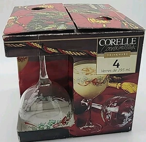 Set 4 bicchieri calici vino Corelle CALLAWAY HOLIDAY IVY 10 oz Natale - Foto 1 di 3