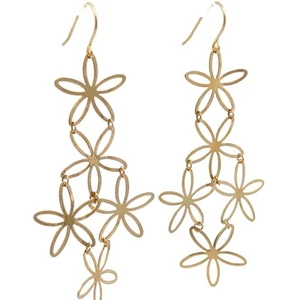 Estate 14k Yellow Gold Polished Open Floral Long Dangle Chandelier Drop Earrings - Picture 1 of 4