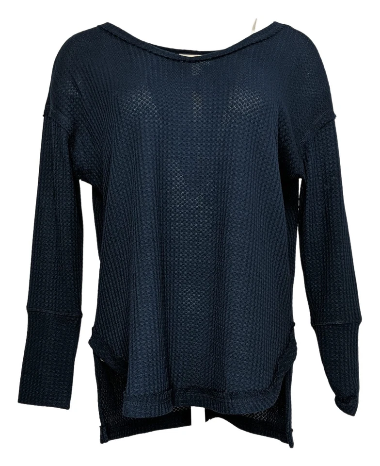 Vintage America Womens Size XS Long Sleeve Thermal Knit Top Navy Blue V-neck