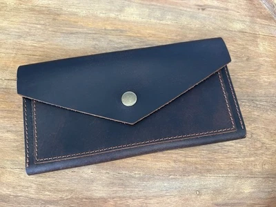 Brown Leather Envelope Wallet Simple Long Cash Passport Classic - Image 1 of 4