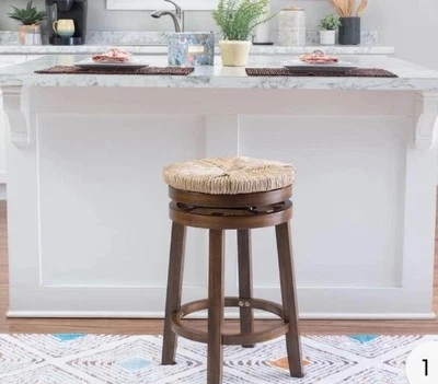 Linon Home Decor Bar Stools (25.47"x17.99") DurableWood Seagrass Walnut Brown - Image 1 of 4