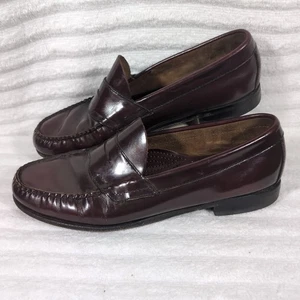 GH Bass Weejuns Logan Leather Penny Loafers Mens Sz 9 D Wine Burgundy Preppy - Picture 1 of 9