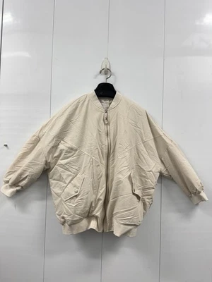 Chaqueta Bomber Anthropologie Gran Tamaño Beige Crema Cremallera Bolsillos Frontales Talla XS Foto 1 de 4