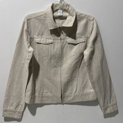 GEOFFREY BEENE SPORT Jacket Women's Sz 8 Beige Khaki Linen Blend Pockets Zip Up - Image 1 of 4