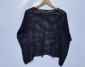 Eileen Fisher schwarz Bateau-Ausschnitt Flügelärmel Leinen offen Strick italienischer Hof XS - Bild 1 von 10