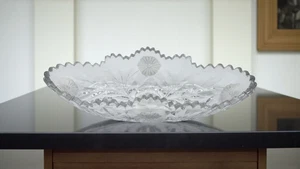 Vintage Cut Glass Crystal Fruit Serving Bowl w/Floral Motif - Picture 1 of 9