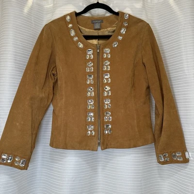 EUC VTG Kenar Camel Beige Suede Rhinestone Jacket  SZ 12 Y2K GENUINE LEATHER — 第 1/4 张图片