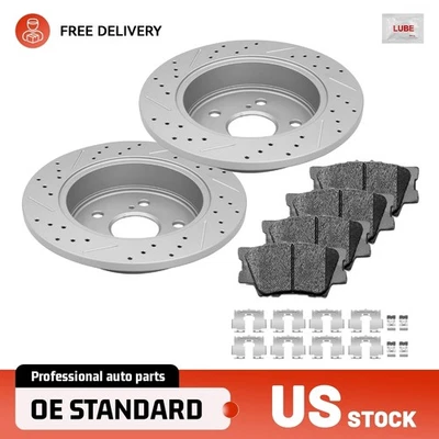 Rotores traseros perforados pastillas de freno con clip para Toyota RAV4 2006-2018 HS250h 2010-2012 Foto 1 de 4