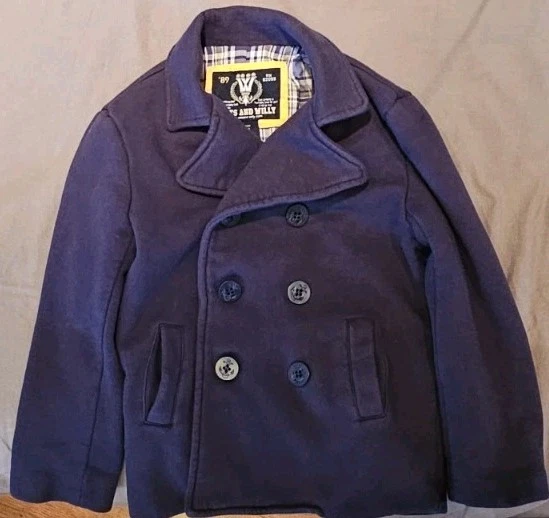 Wes and Willy Blue Peacoat Jacket Anchor Buttons Boys 4T Small Hole On Collar - Image 1 of 4