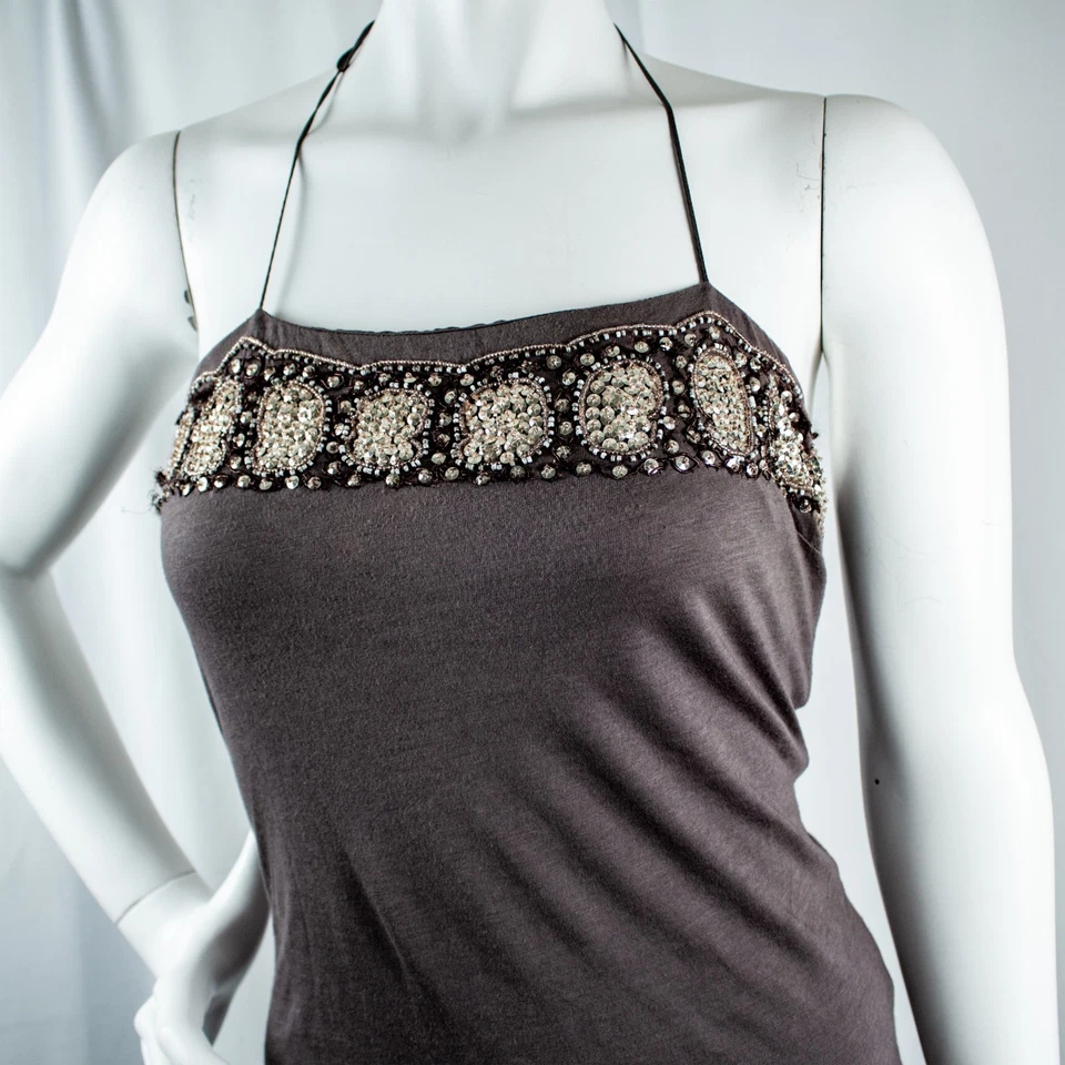 Camiseta sin mangas EZRA FITCH vintage gris con lentejuelas bordadas para mujer talla M Foto 1 de 4