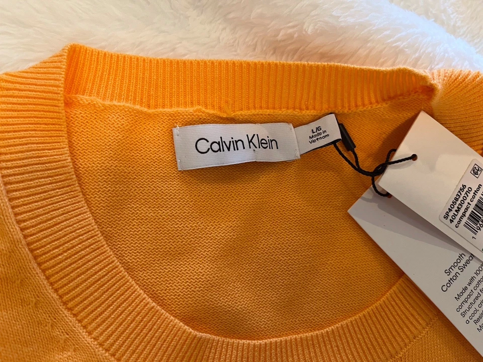 Calvin Klein Men’s Crew Neck Cotton Sweater  NWT  Orange  Large - Image 1 of 4