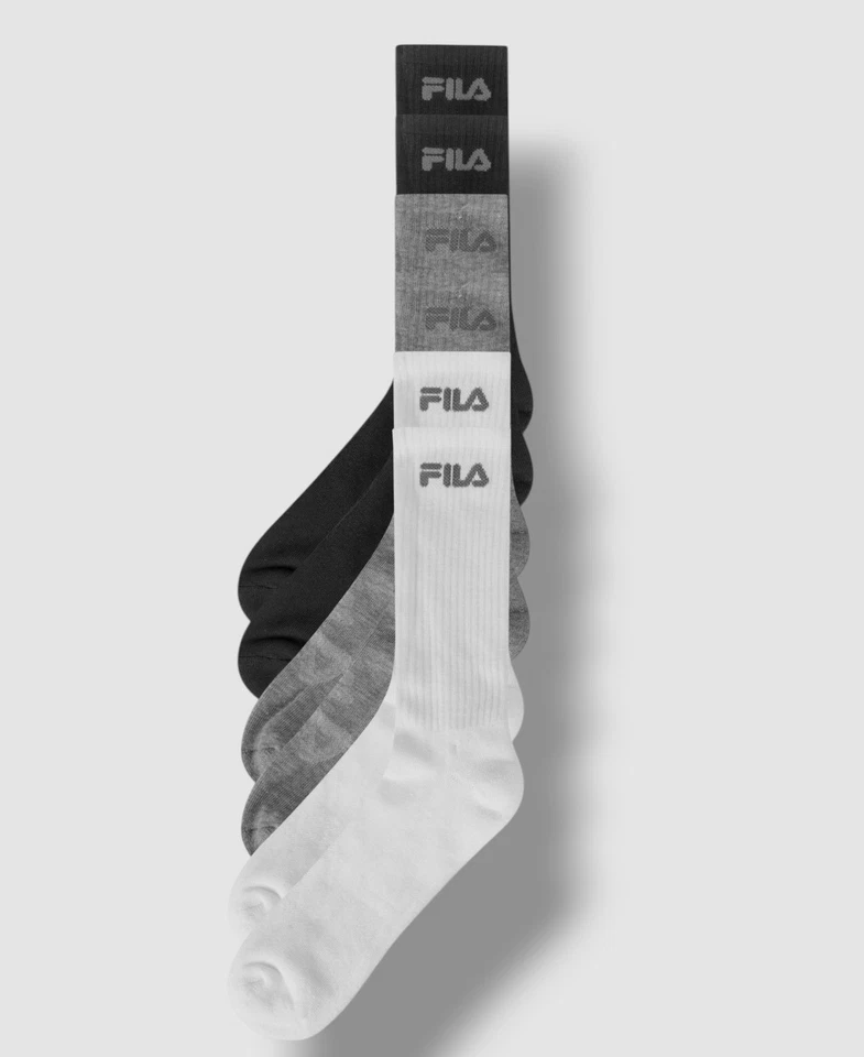 Paquete de 6 pares de calcetines deportivos Fila para hombre blancos grises con logotipo acolchado zapatos 8-12 Foto 1 de 1