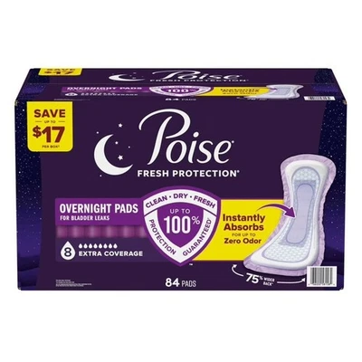 Almohadillas para incontinencia Poise, 8 caídas durante la noche, 84 ct Foto 1 de 4