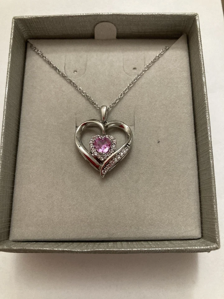 Collar colgante Zales de plata de ley, circonita rosa en forma de corazón Foto 1 de 1