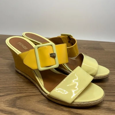 Sandalias Fendi Italia Cuña Slides Mujer Talla 9 40 Amarillo Tacones Charol Zapatos Foto 1 de 4