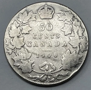 1908 Canada Silver 50 Cent. VG Detail, Cleaning. D-1315 - Picture 1 of 2