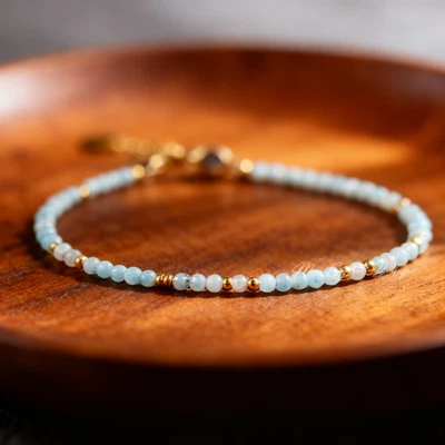 Pulsera delicada curación minimalista cuentas de piedras preciosas amazonita natural de 2 mm regalo Foto 1 de 4