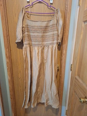 Vestido maxi Old Navy fit & flare off-the-ombro algodão-popeline smocked 3X - Imagem 1 de 4