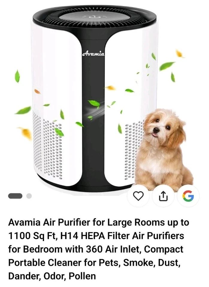 Purificador de aire para habitaciones grandes 1100 pies cuadrados, filtro HEPA H14, entrada de aire 360° Foto 1 de 1