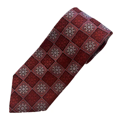John W Nordstrom Silk Tie Mens 65x3.5" Red Maroon Geometric Jacquard USA Necktie - Image 1 of 4