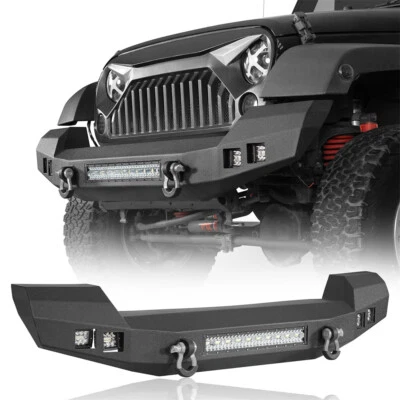 Parachoques delantero de acero con barra de luz LED para Jeep Wrangler JK 2007-2018 y Unlimited Foto 1 de 4