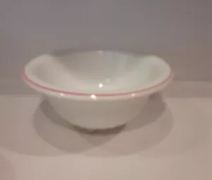 Ciotola da portata vintage anni '30 Hocking Vitrock finiture rosse vetro latte - Foto 1 di 3