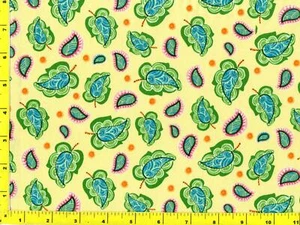 Roter Hahn grün Paisley Blumen auf gelb Meterware CSHLEA04575 - Bild 1 von 1