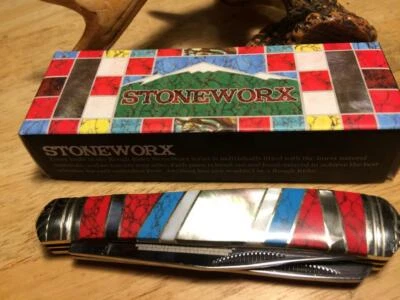 Navaja de bolsillo Rough Rider Stoneworx turquesa madreperla trampera 4 1/8" RR918 Foto 1 de 3