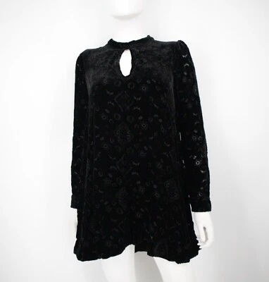 Blusa túnica floral de terciopelo Burnout negra Free People talla S pequeña Foto 1 de 4