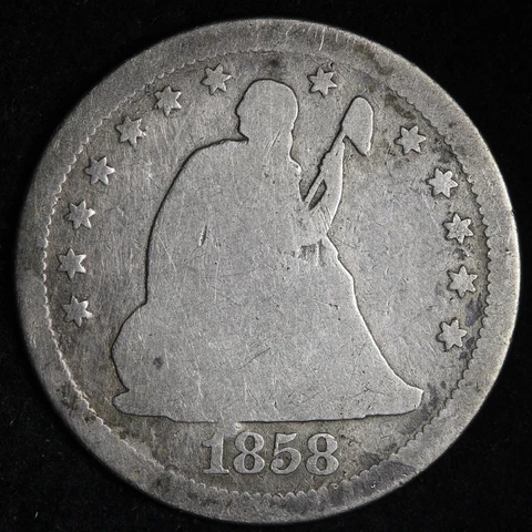 1858-S Seated Liberty Silver Quarter CHOICE GOOD+ E412 ACCT Cover