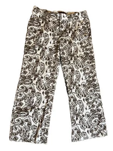 Paisley Pants White Brown Pattern Soft Cotton Comfortable Sz M 7/8 - Picture 1 of 23