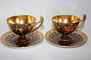 Vint Royal Vienna bone china cup saucer sets-One w/Napoleon scenery*Beehive mark - Picture 1 of 14