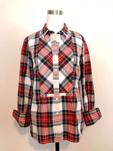 Blusa para mujer J Crew tartán Stewart a cuadros con botones talla 8 vacaciones - Imagen 1 de 7