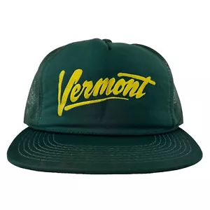 Vermont Script Hanes Hat Cap Trucker Mesh Snapback Rope Front Green Vintage - Picture 1 of 14