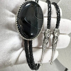 Stunning Genuine Ivan Silver Tone & Stone Bolo Tie Vintage - Picture 1 of 13