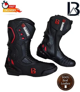 Motorcycle Motorbike Racing Leather Boots Shoes Motorcycle Racing Boots Blackace - Picture 1 of 5