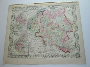 ONE (1) 1867 MITCHELL  ATLAS MAP, "DENMARK, HOLLAND, BELGIUM, RUSSIA, SWEDEN"  + - Picture 1 of 3